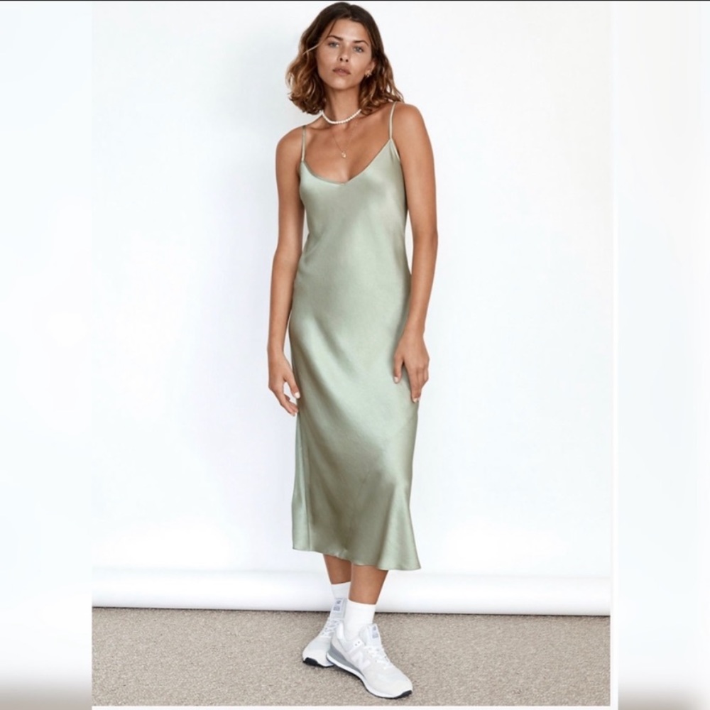 WILFRED silver sage green midi slip dress M
